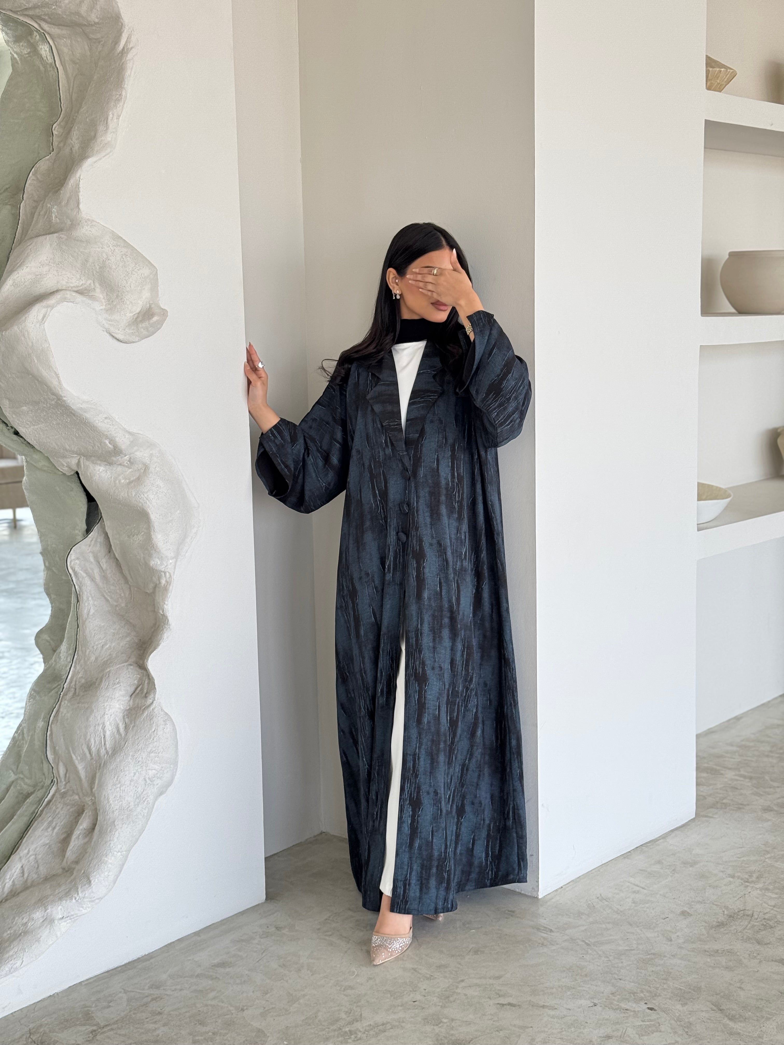 FAB177- Blue Black Blazer Cut Abaya