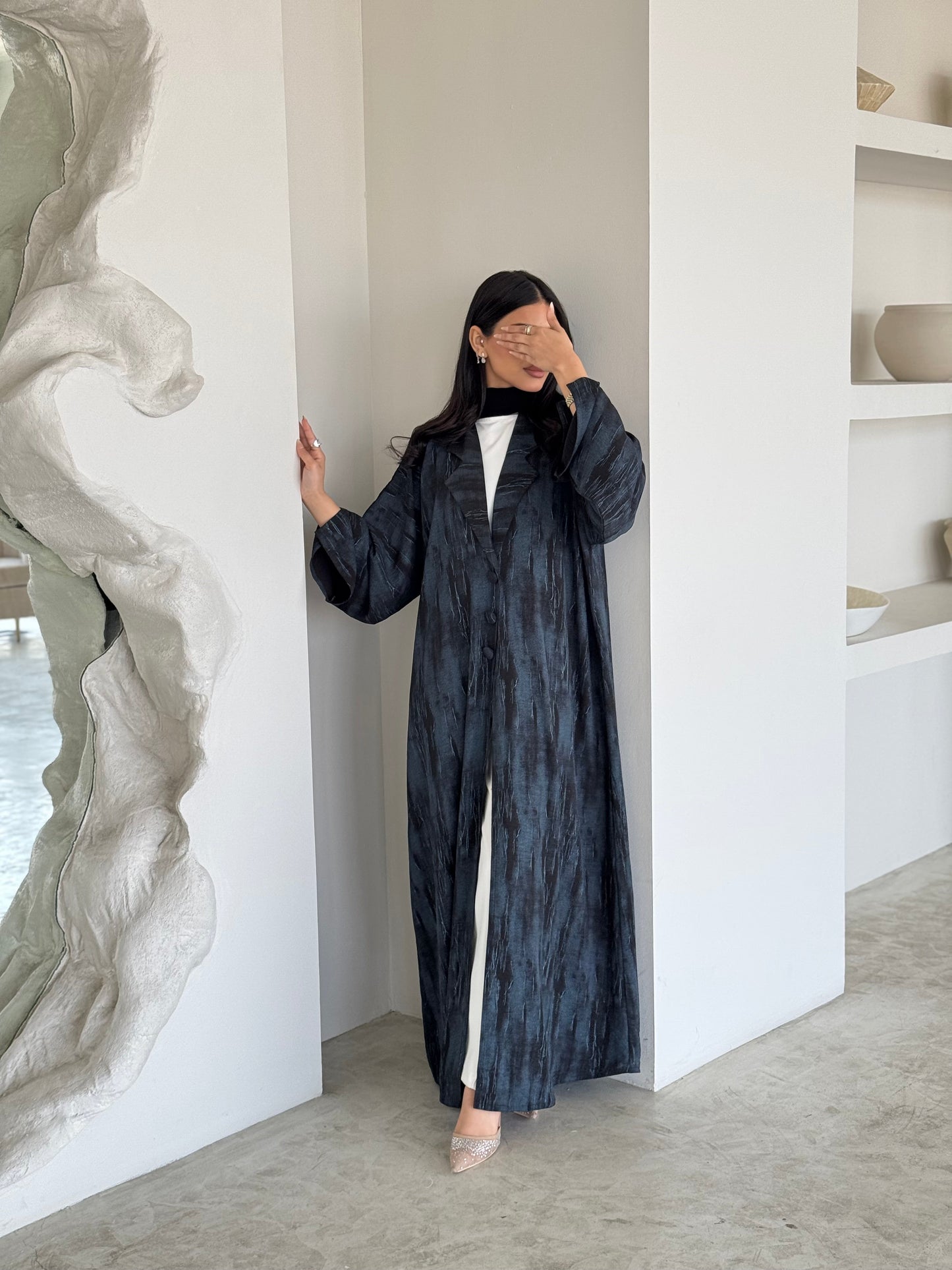 FAB177- Blue Black Blazer Cut Abaya