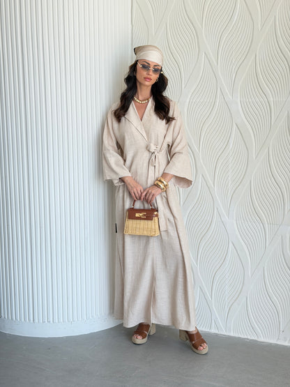 FAB312- Beige Linen Summer Dress