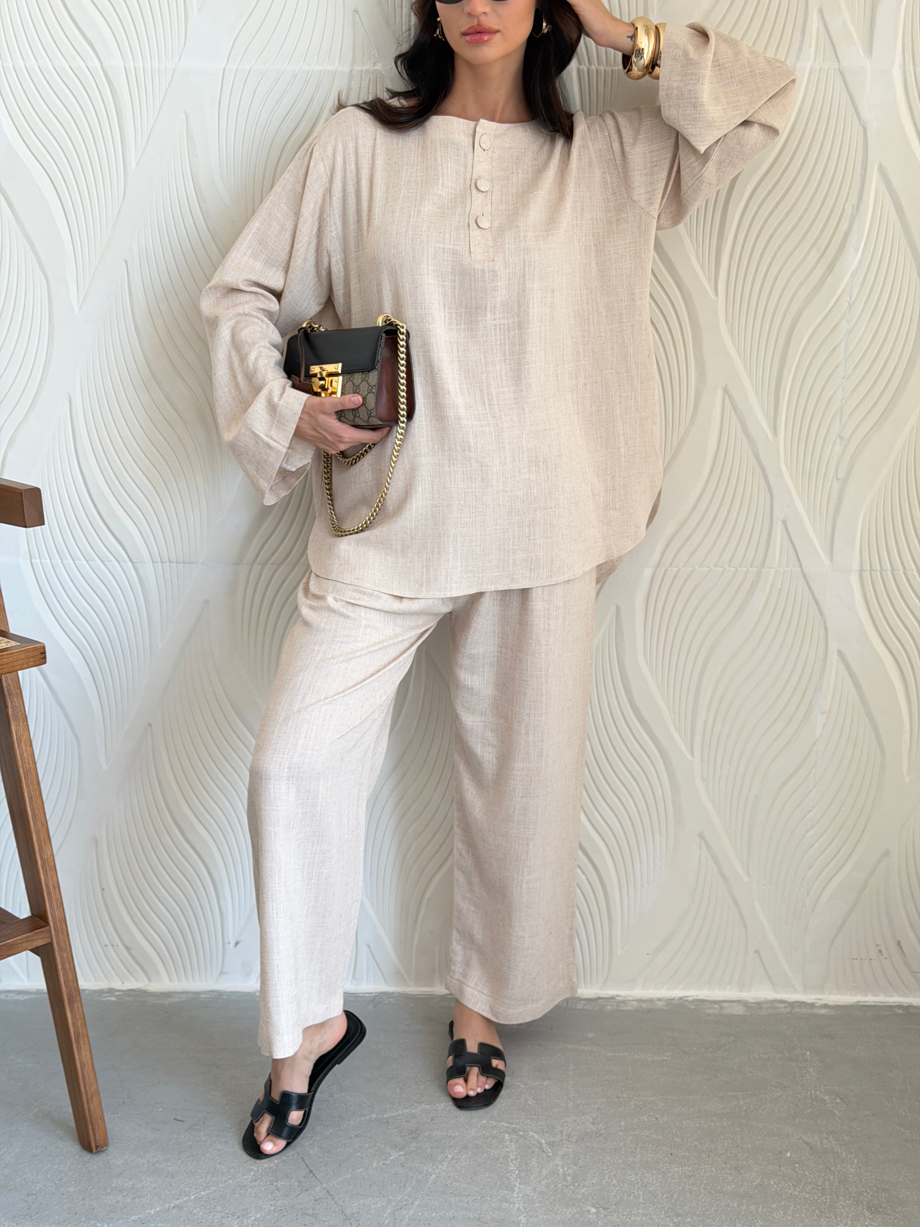 FAB310- Beige Basic Linen Summer Set