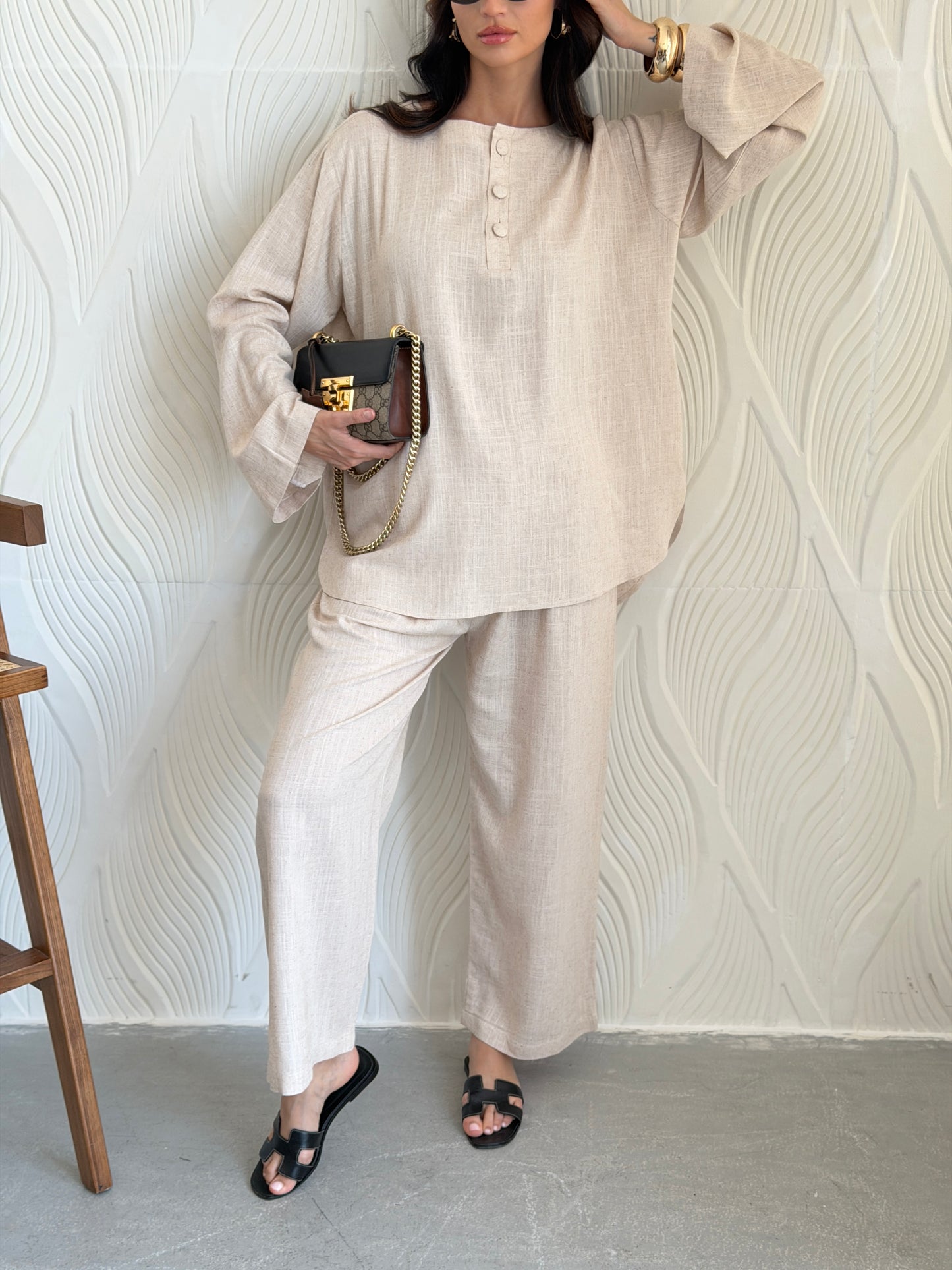 FAB310- Beige Basic Linen Summer Set