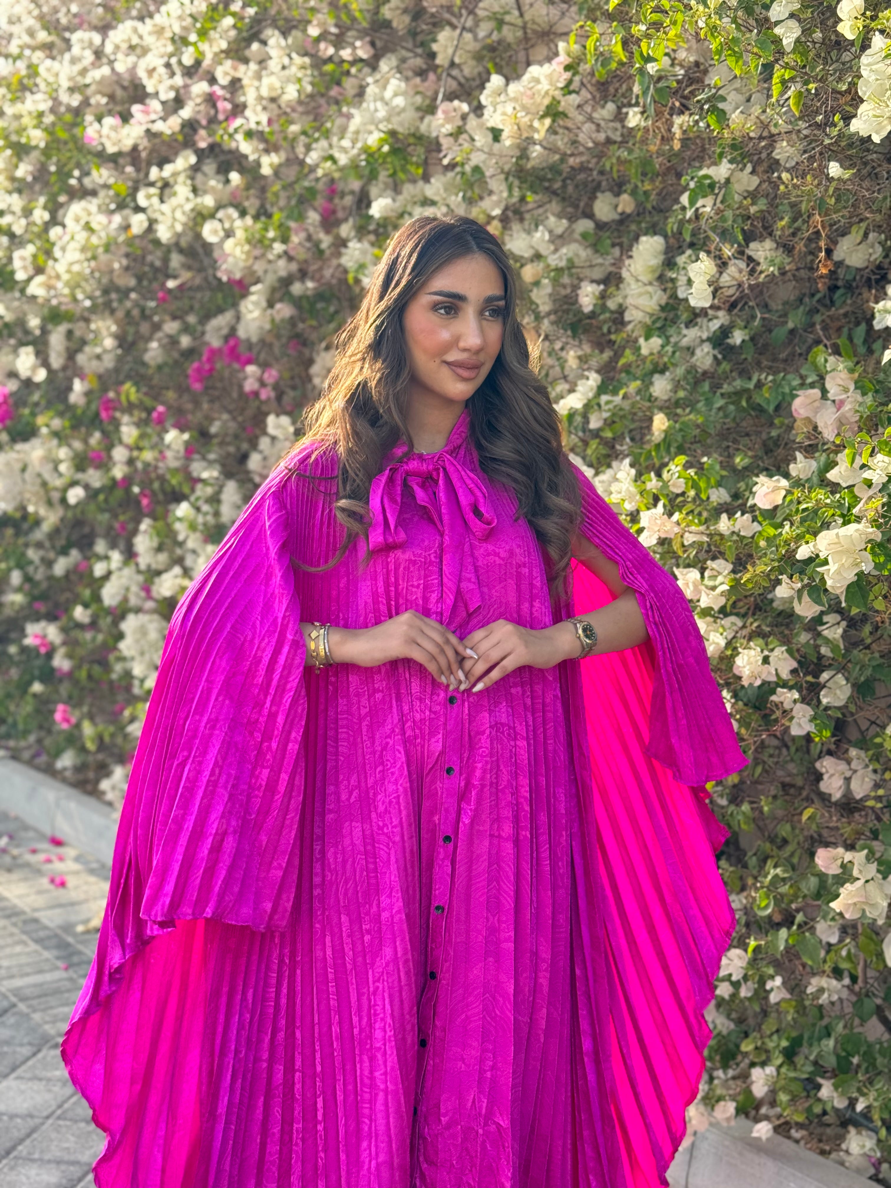 Fuchsia Pleated Maxi Dress