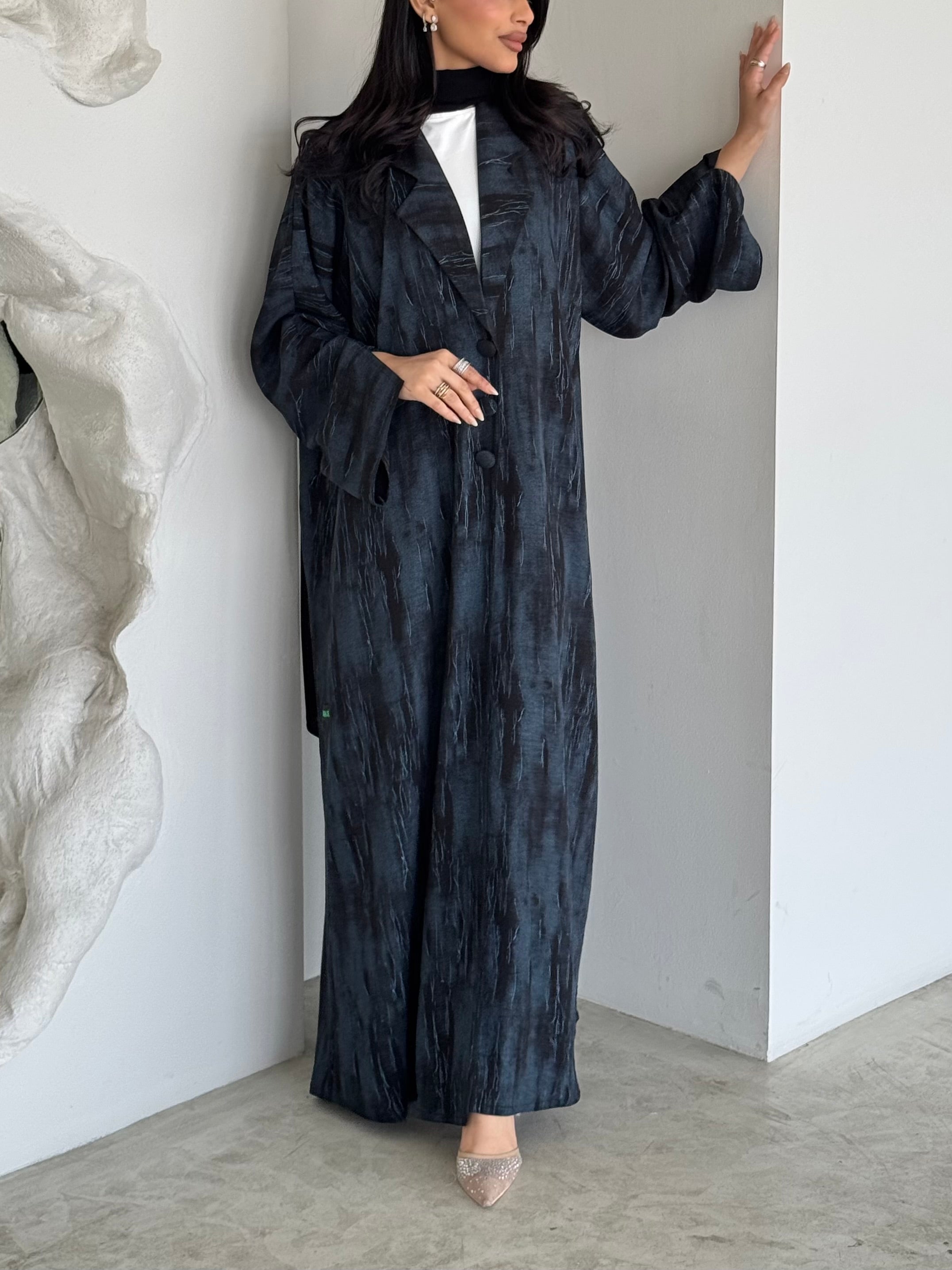 FAB177- Blue Black Blazer Cut Abaya