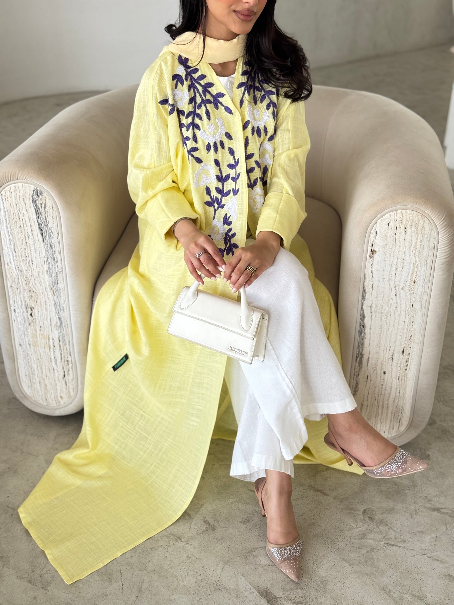 FAB188- Yellow Summer Linen - Half-bisht cut Abaya