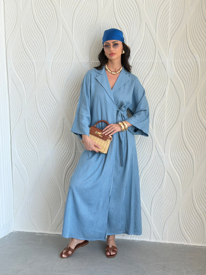FAB313- Blue Linen Summer Dress