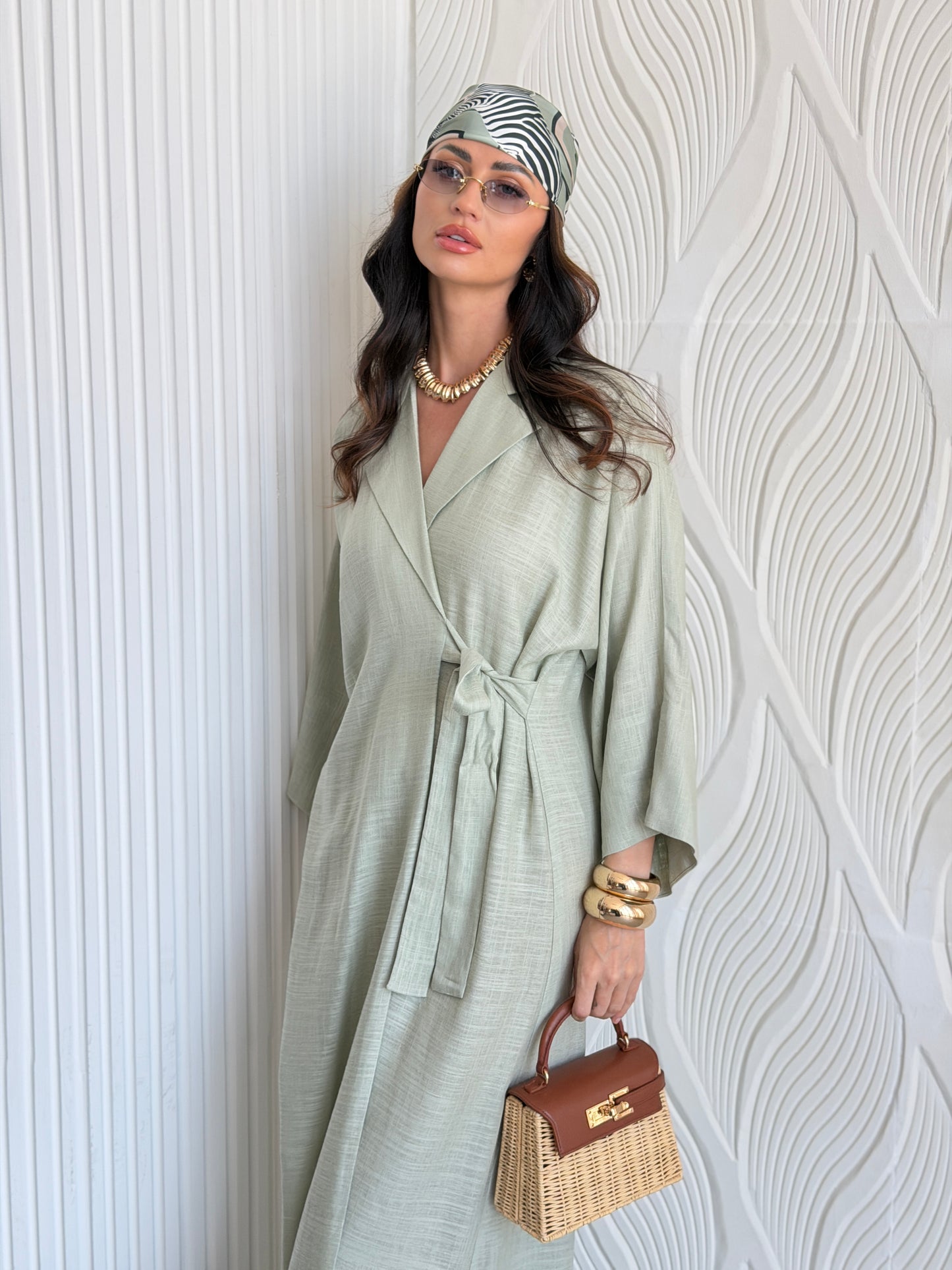 FAB315-Green Linen Summer Dress