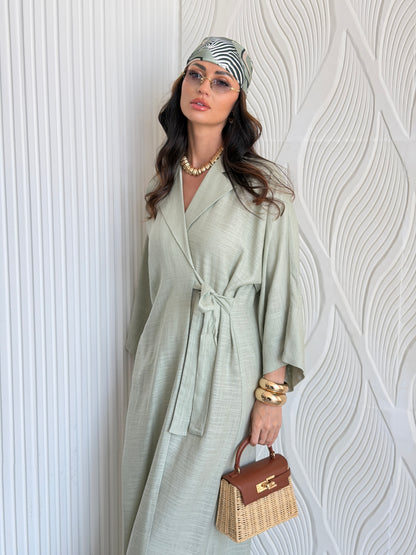 FAB315-Green Linen Summer Dress