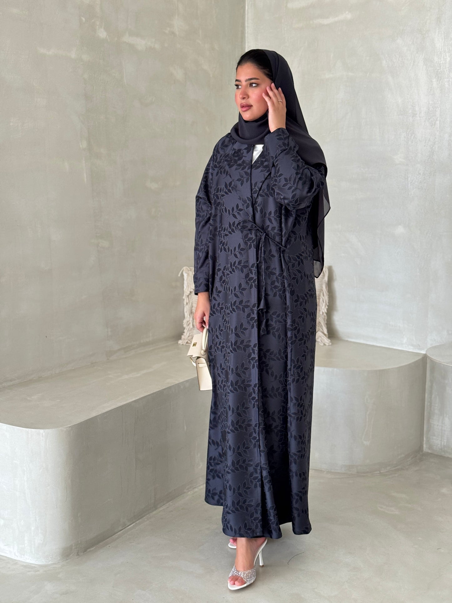 FAB196- Navy Blue Collar Blazer Cut Abaya with headscarf