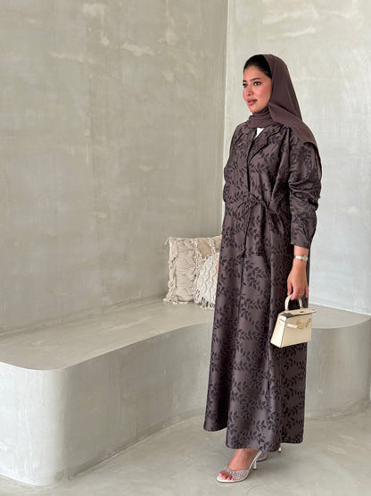 FAB197- Brown Collar Blazer Cut Abaya with headscarf