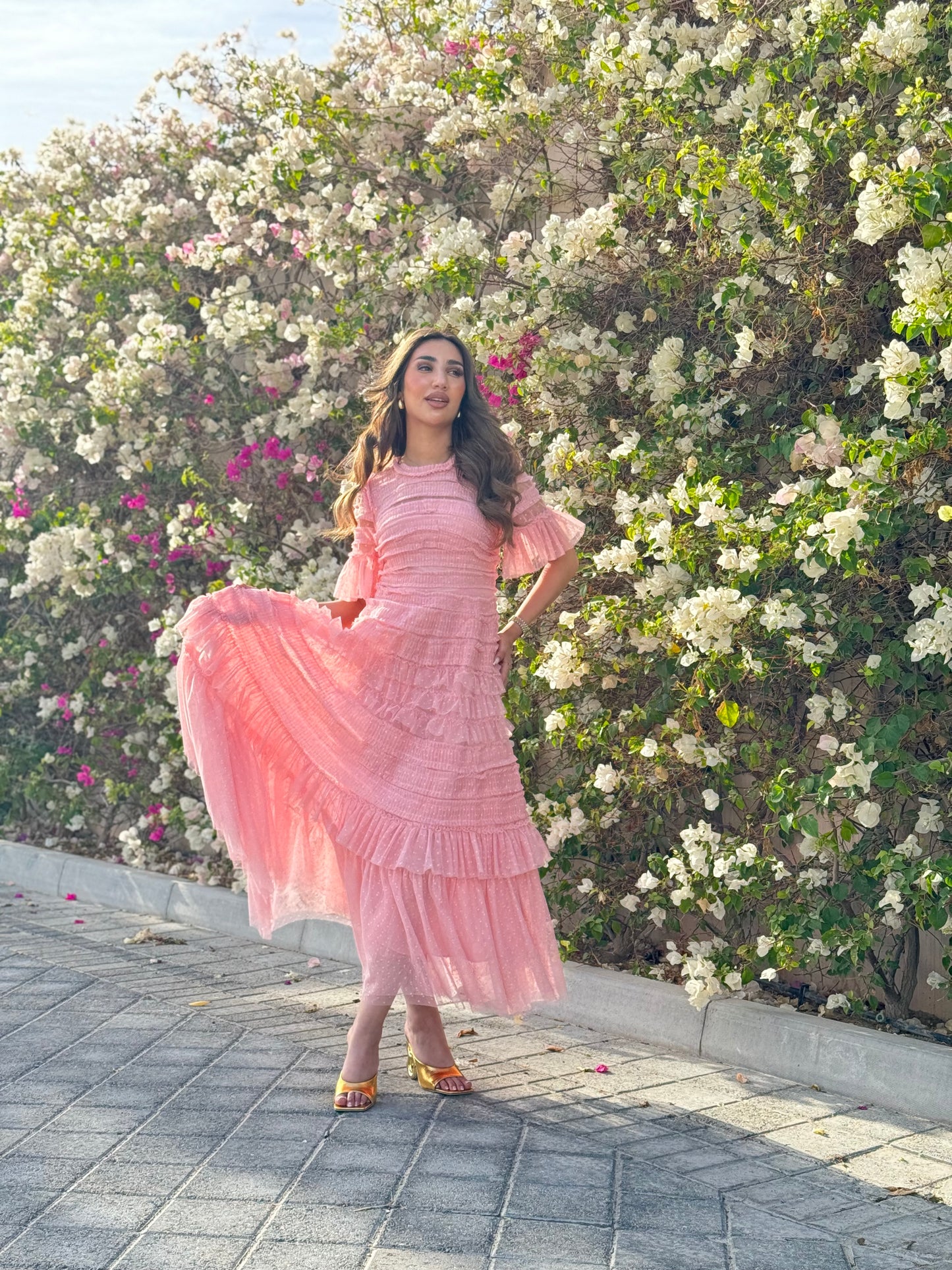 Pink Tulle Short Sleeve Dress