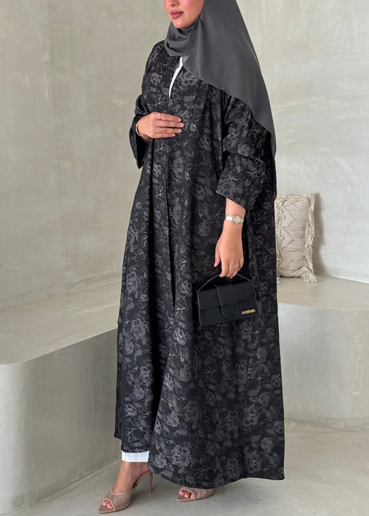 FAB191- Grey Double-face Crepe Abaya with headscarf