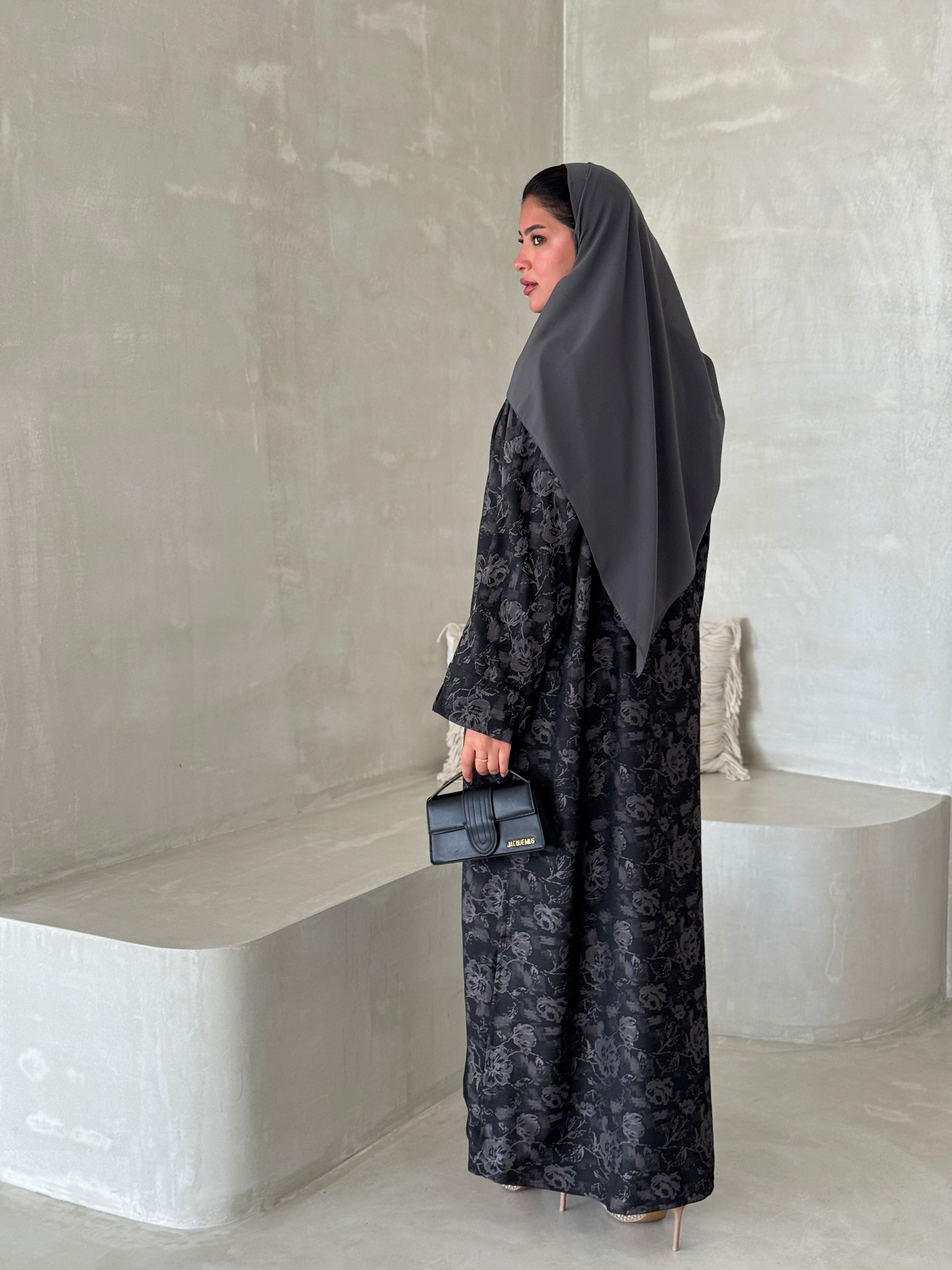 FAB191- Grey Double-face Crepe Abaya with headscarf