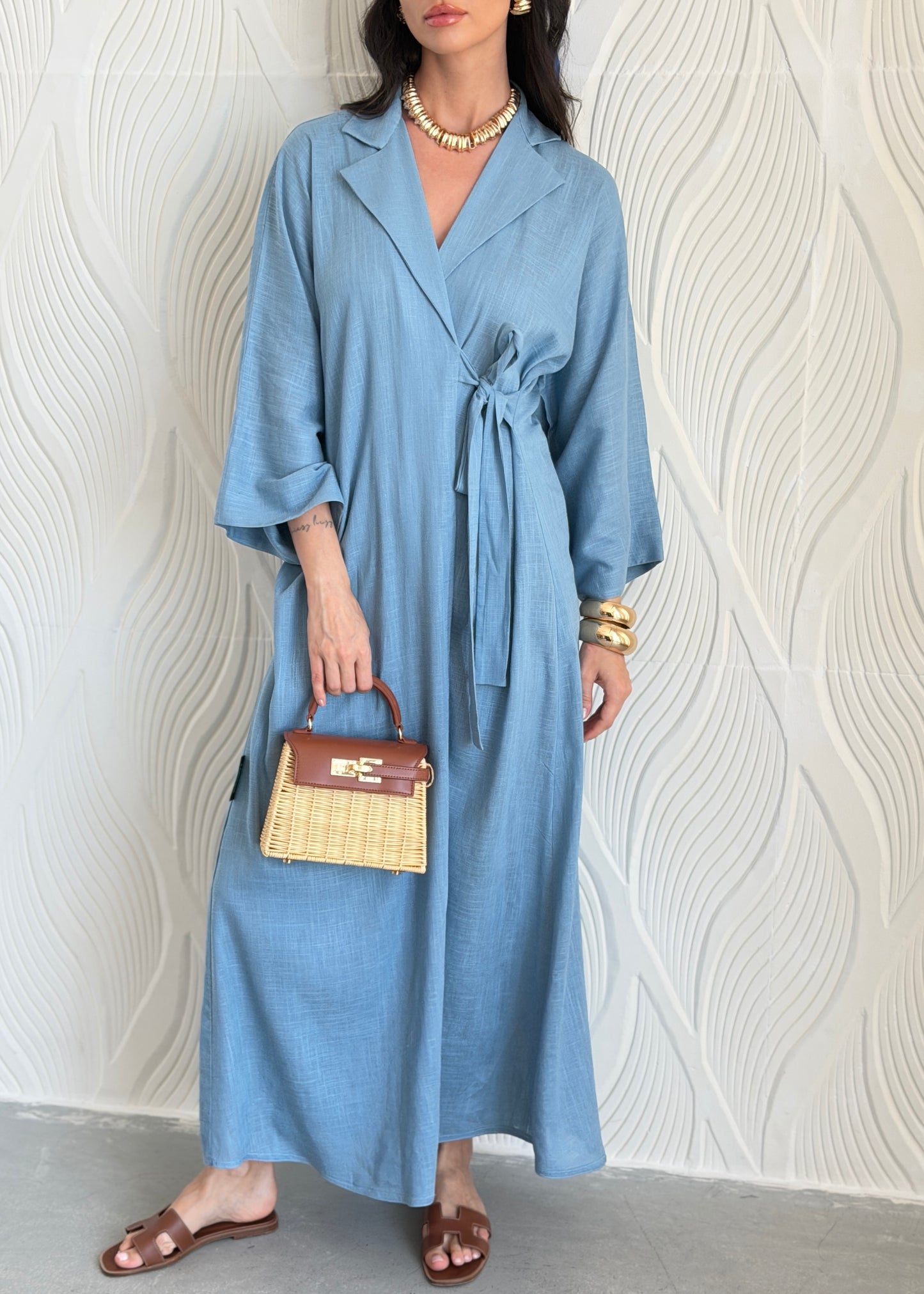 FAB313- Blue Linen Summer Dress
