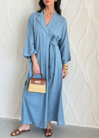 FAB313- Blue Linen Summer Dress