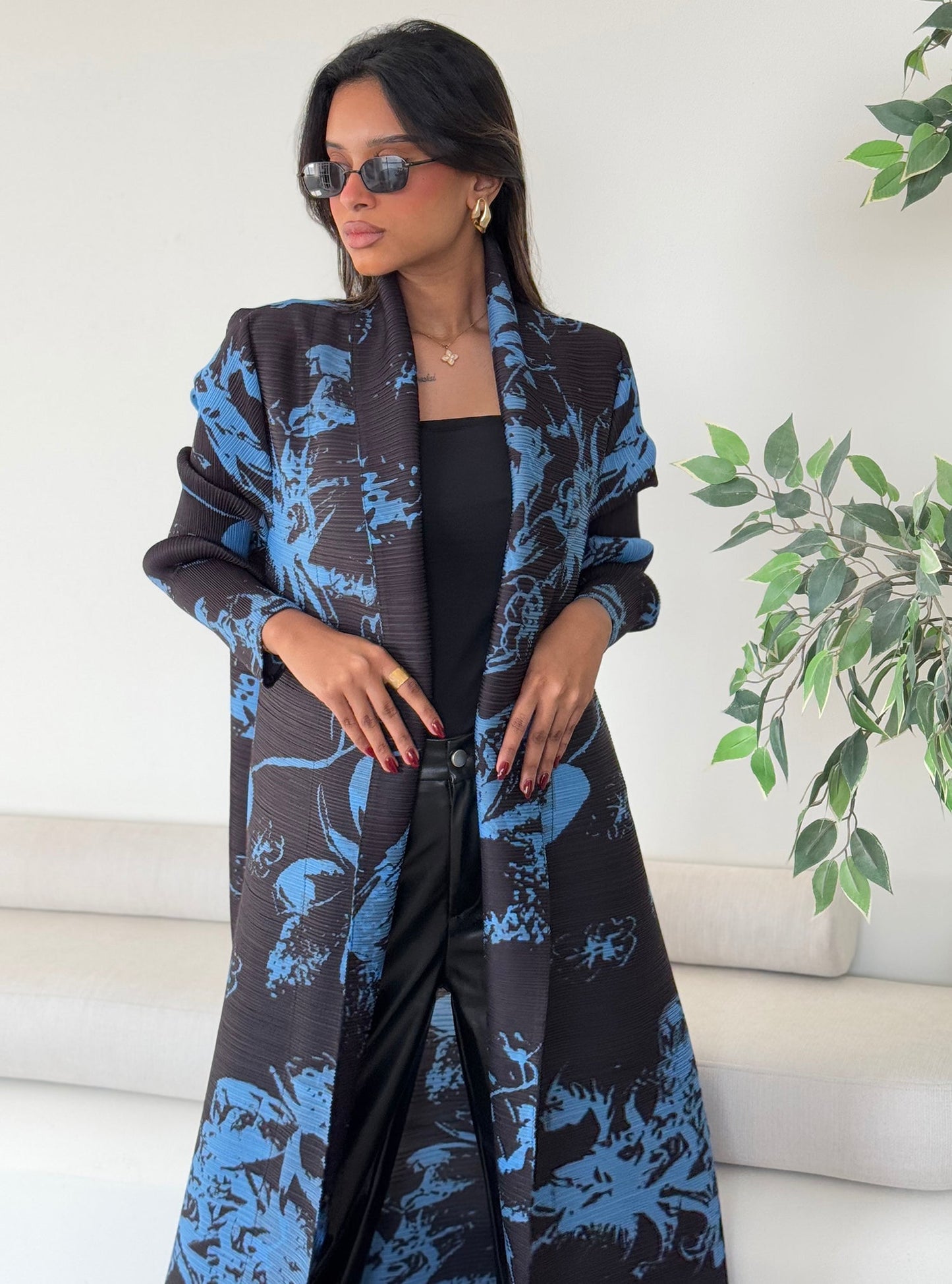 FAB122-Aqua Patterned Abaya With Headscarf