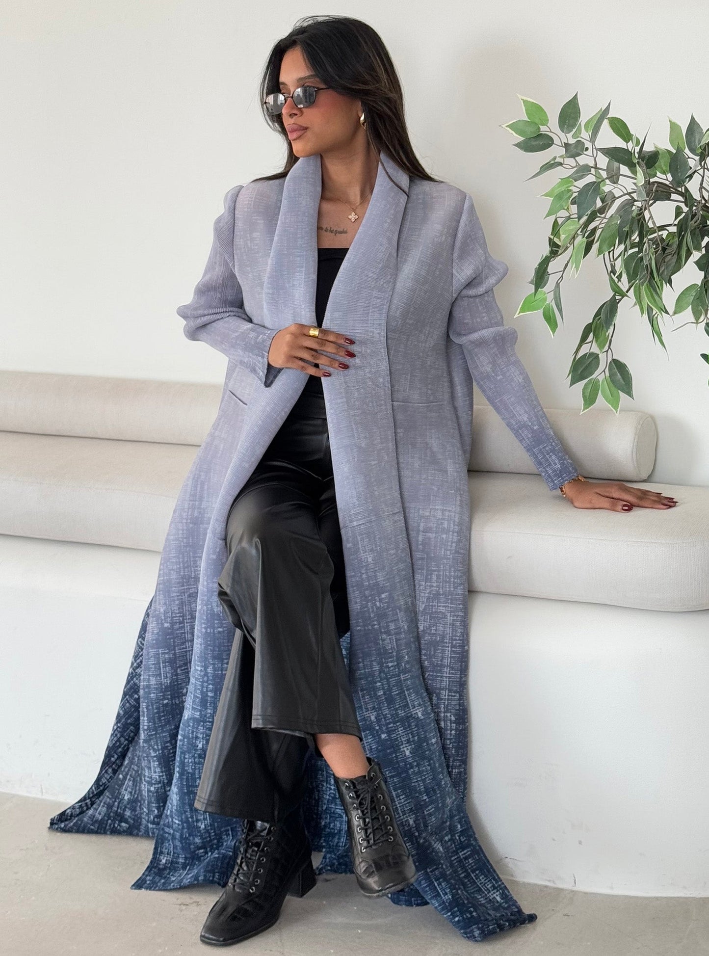 FAB128-Blue Ombre Pocket Abaya with headscarf