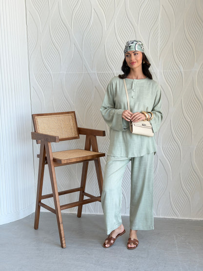 FAB309- Green Basic Linen Summer Set