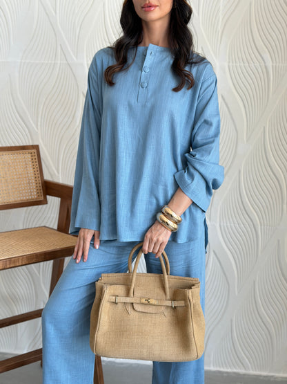 FAB307- Blue Basic Linen Summer Set