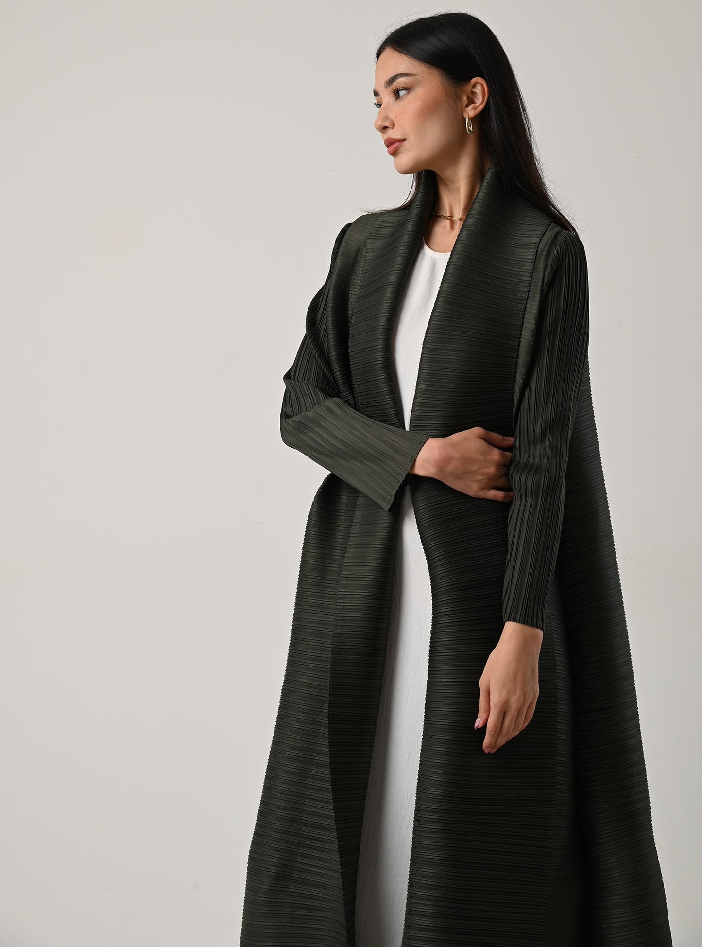 FAB113-Olive Pleats Abaya with headscarf