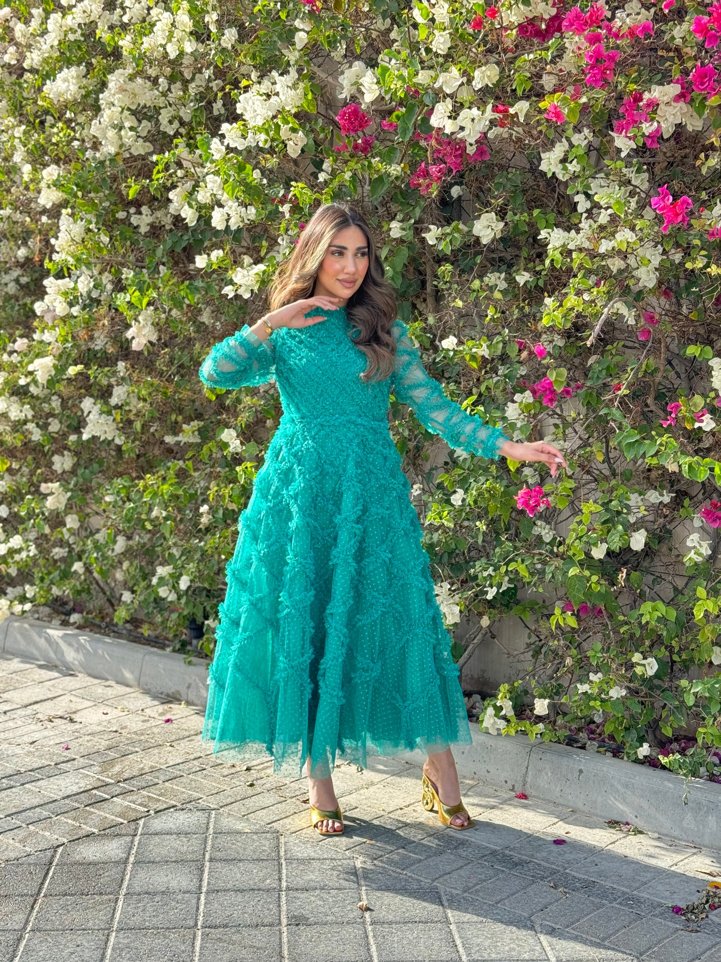 Green Tulle Long Sleeve Dress