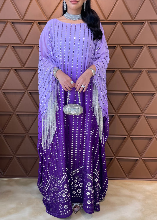 Purple Ombre Crsytals Shiffon Kaftan