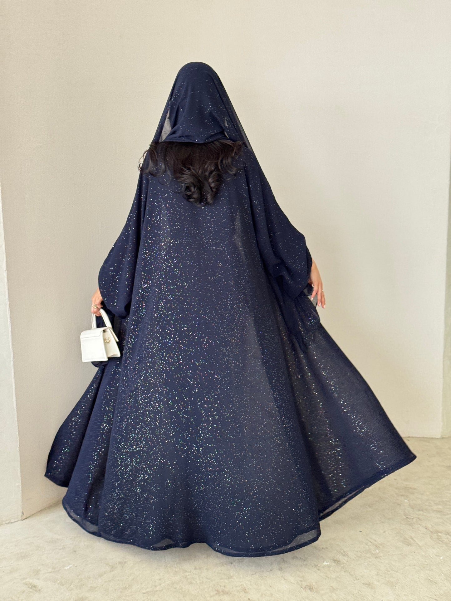 FAB184- Elegant Navy Blue Glitter Chiffon Abaya