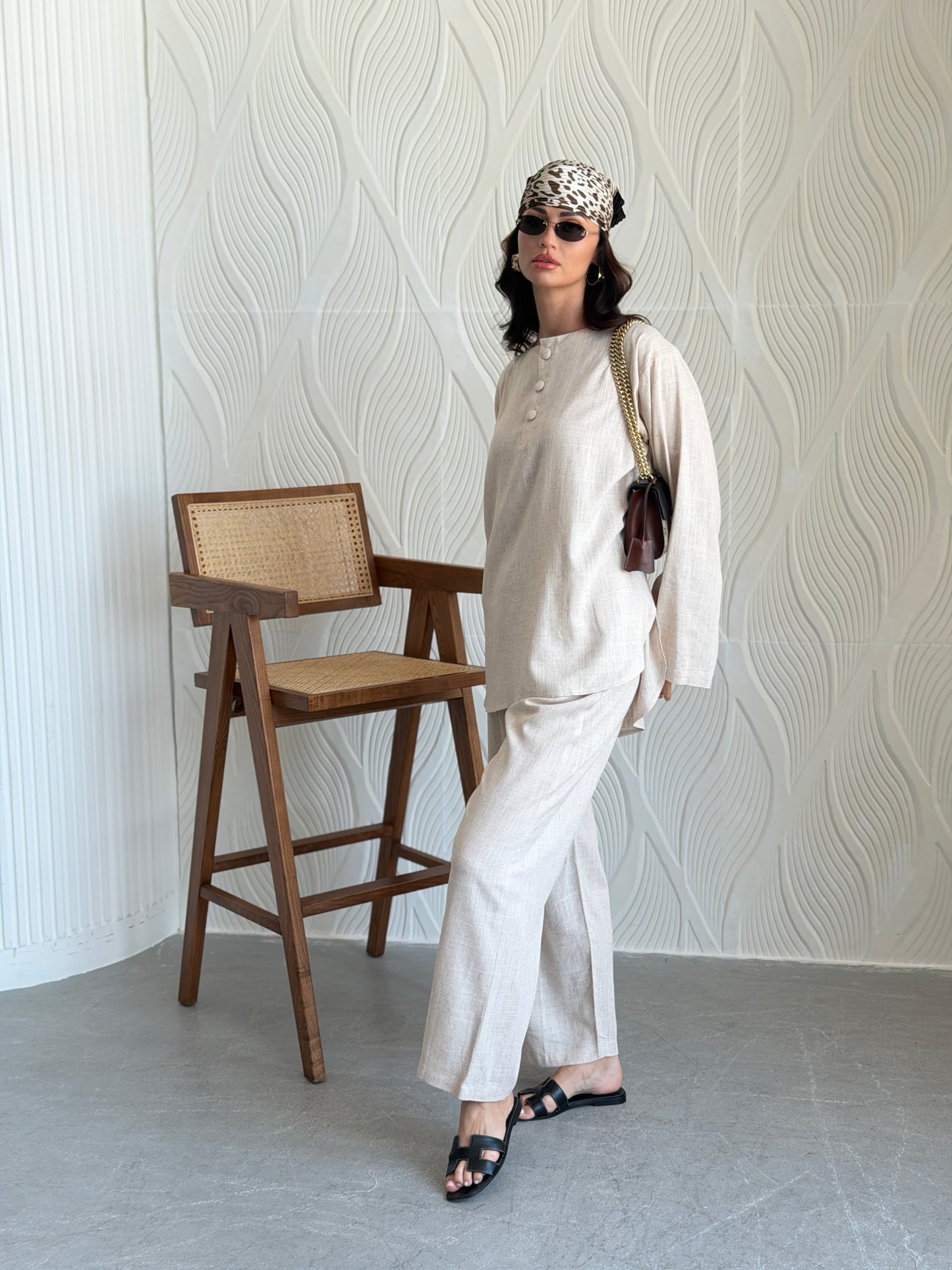 FAB310- Beige Basic Linen Summer Set