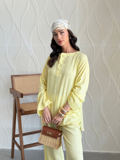 FAB306- Yellow Basic Linen Summer Set