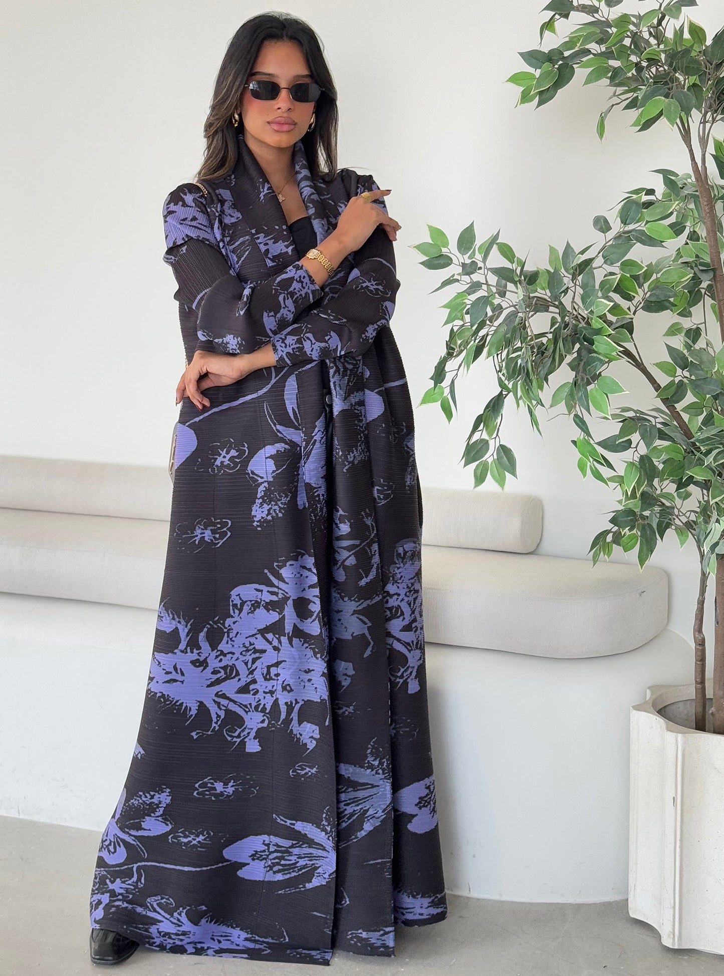 FAB122-Orchid Patterned Abaya With Headscarf