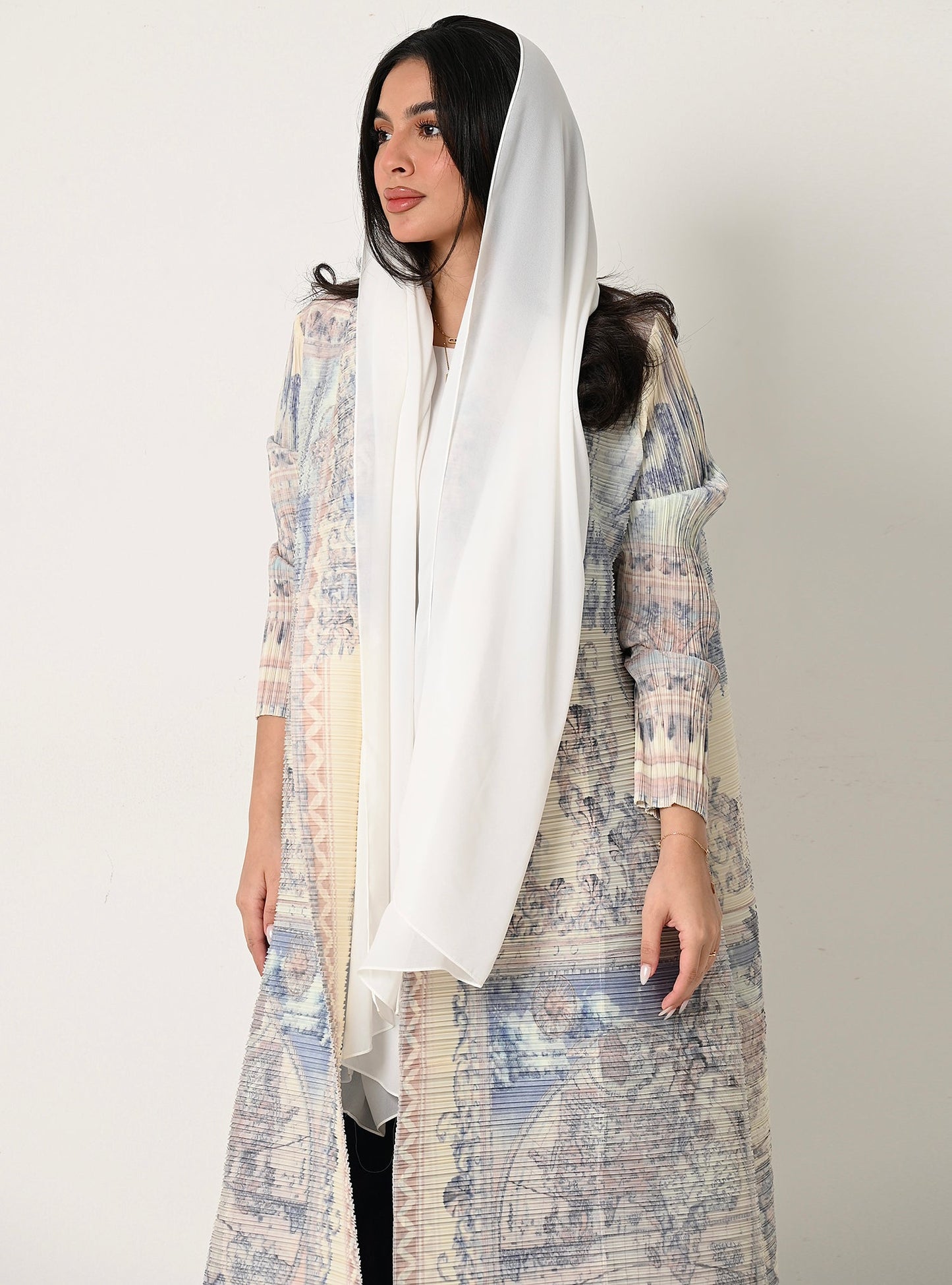 FAB112-Patterned Pleats Abaya With headscarf
