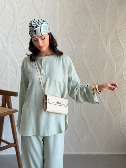 FAB309- Green Basic Linen Summer Set
