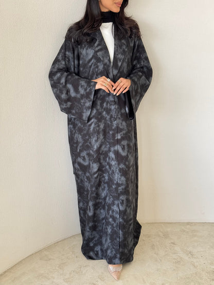 FAB178- Black Silver Blazer Cut Abaya