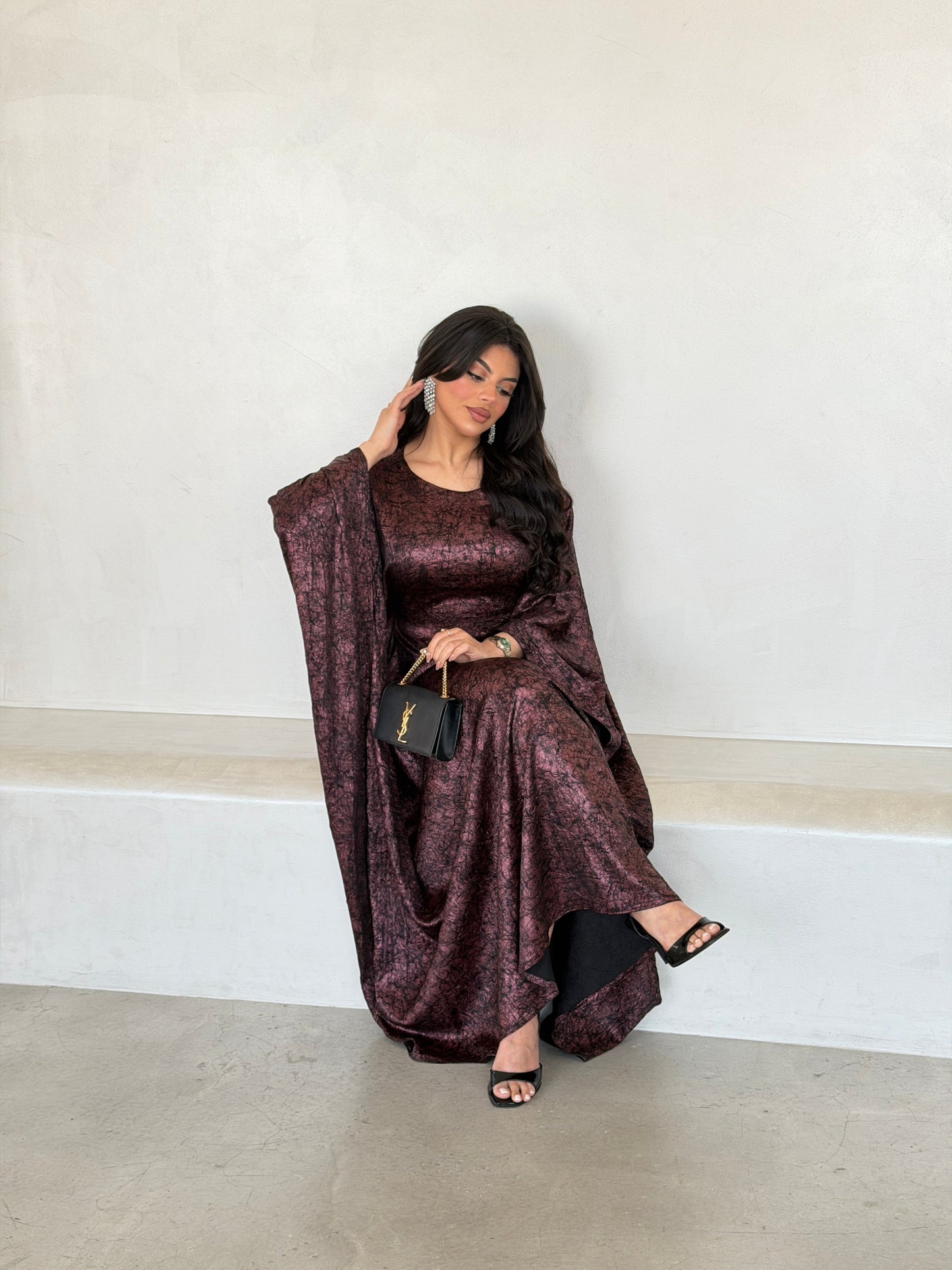 FAB290-Maroon Metallic Cotton Stretch Free size Dress with inner belt
