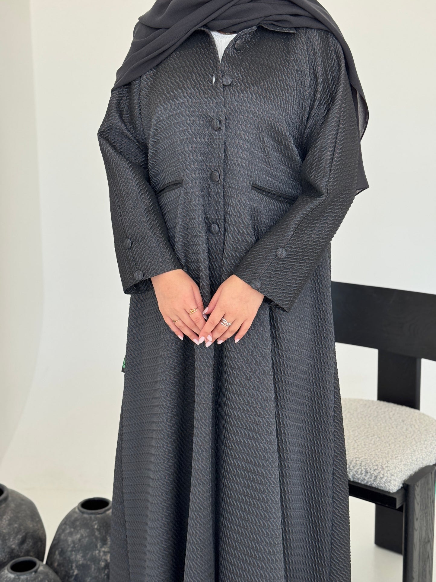 FAB227-Grey Textured Classic Jacquard Abaya with headscarf