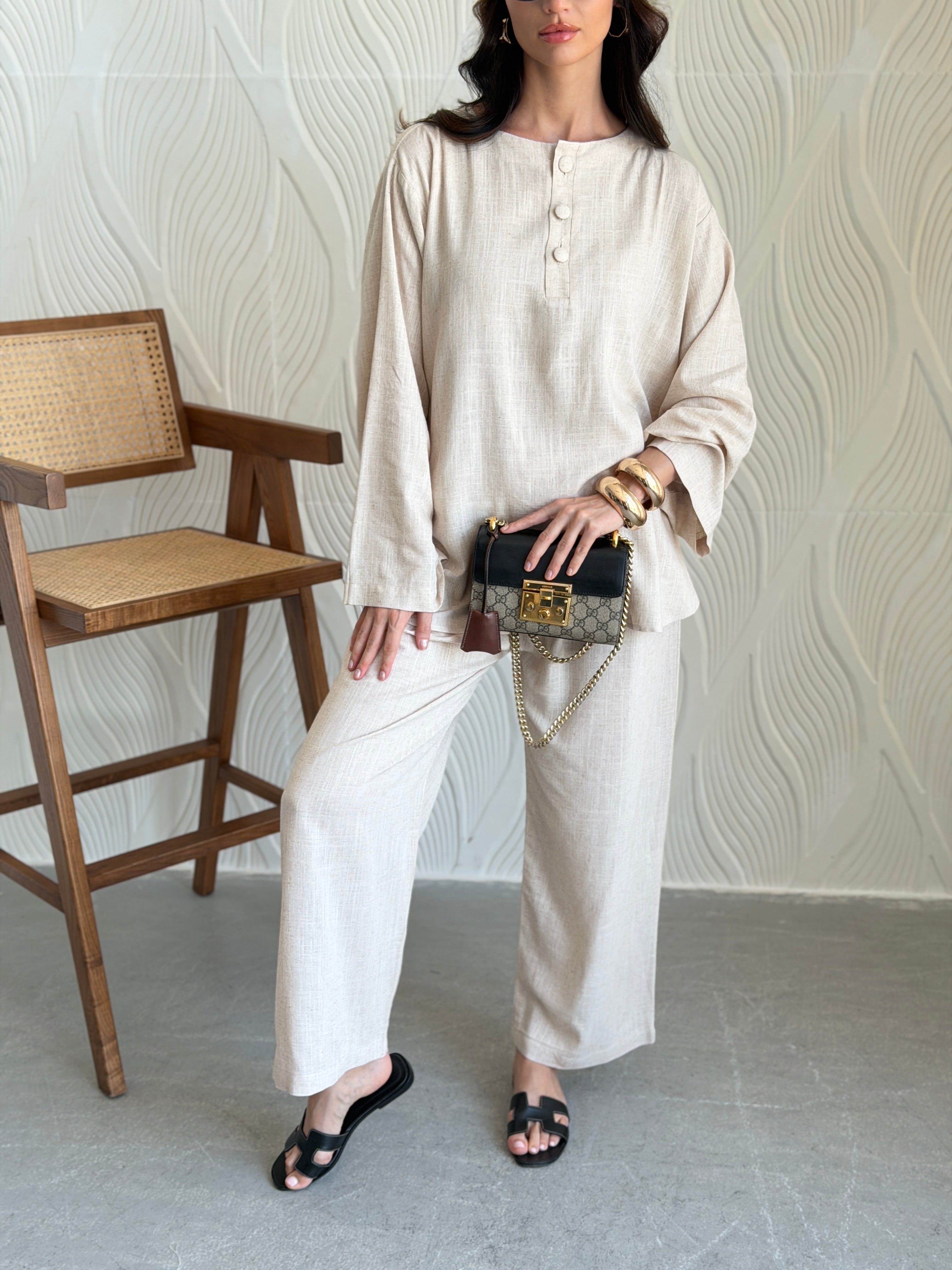 FAB310- Beige Basic Linen Summer Set