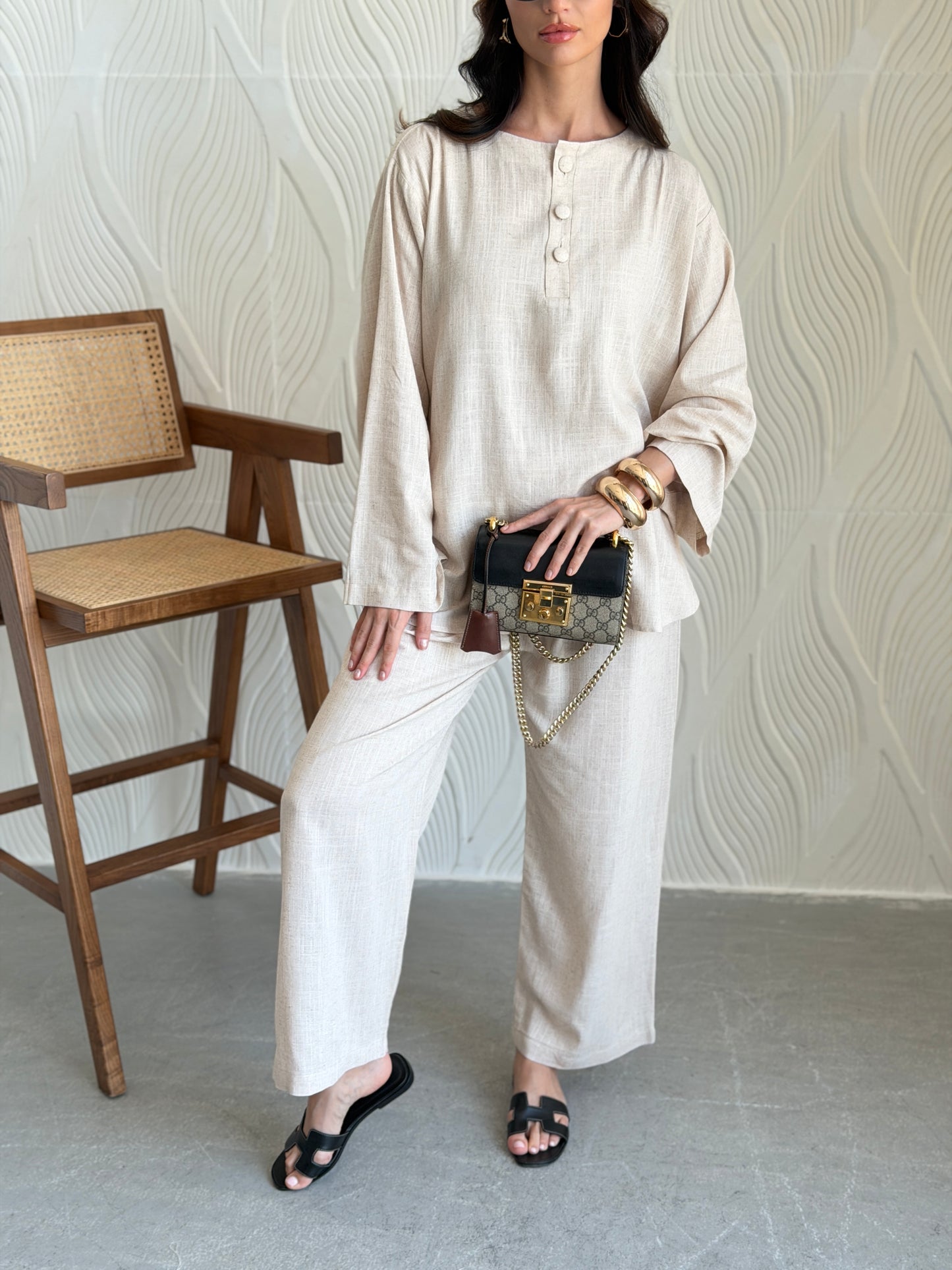 FAB310- Beige Basic Linen Summer Set