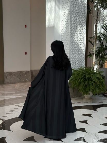 FAB331-Dark Green Basic Light Stripped Printed Klosh Abaya Set