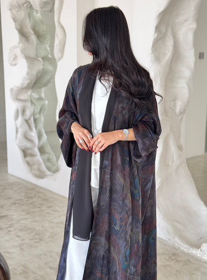 FAB157-Smoky Brown Jacquard A-Cut Abaya