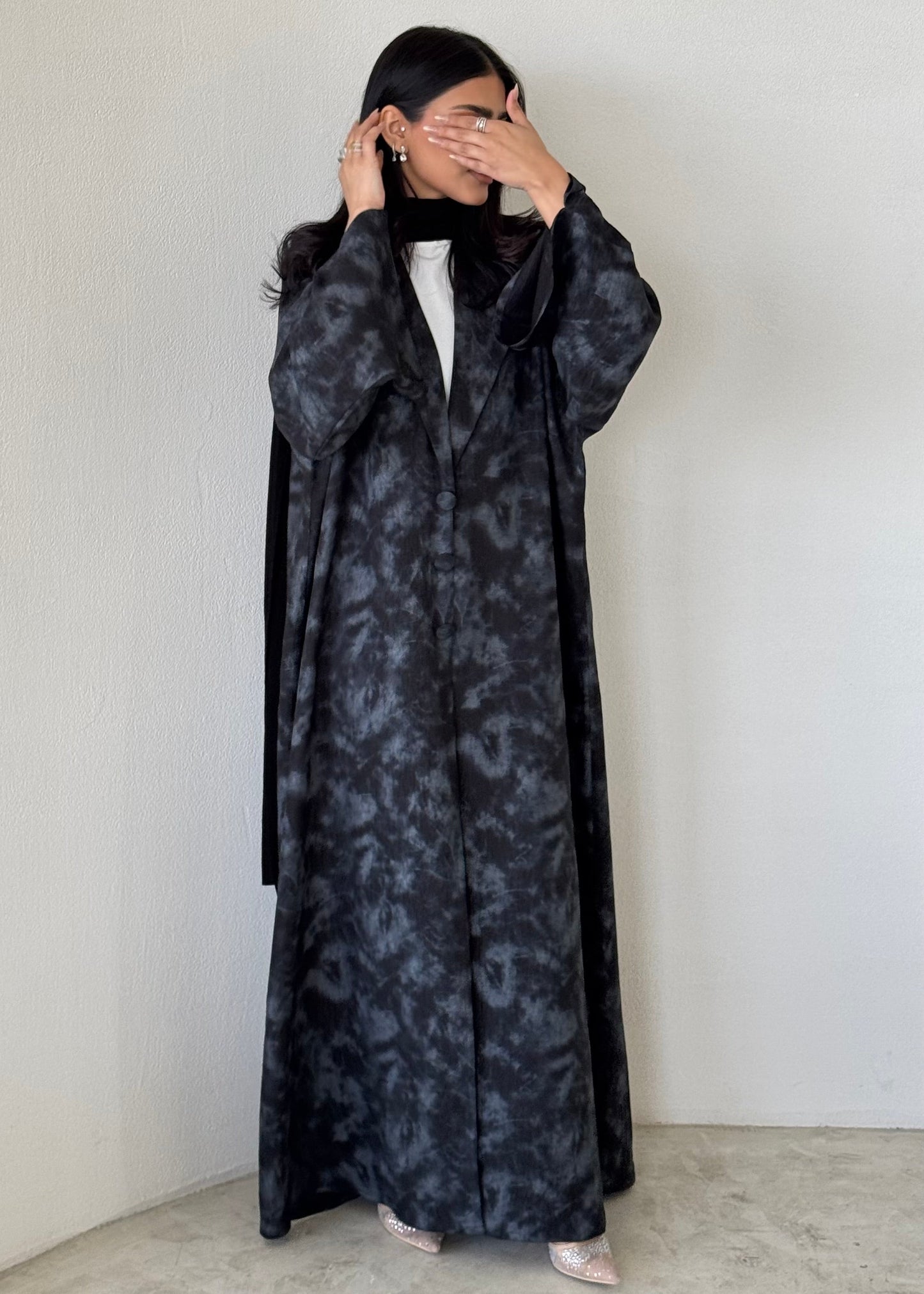 FAB178- Black Silver Tie-dye Blazer Cut Abaya
