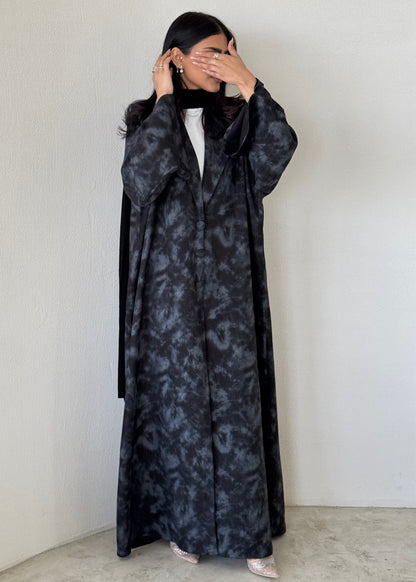 FAB178- Black Silver Blazer Cut Abaya