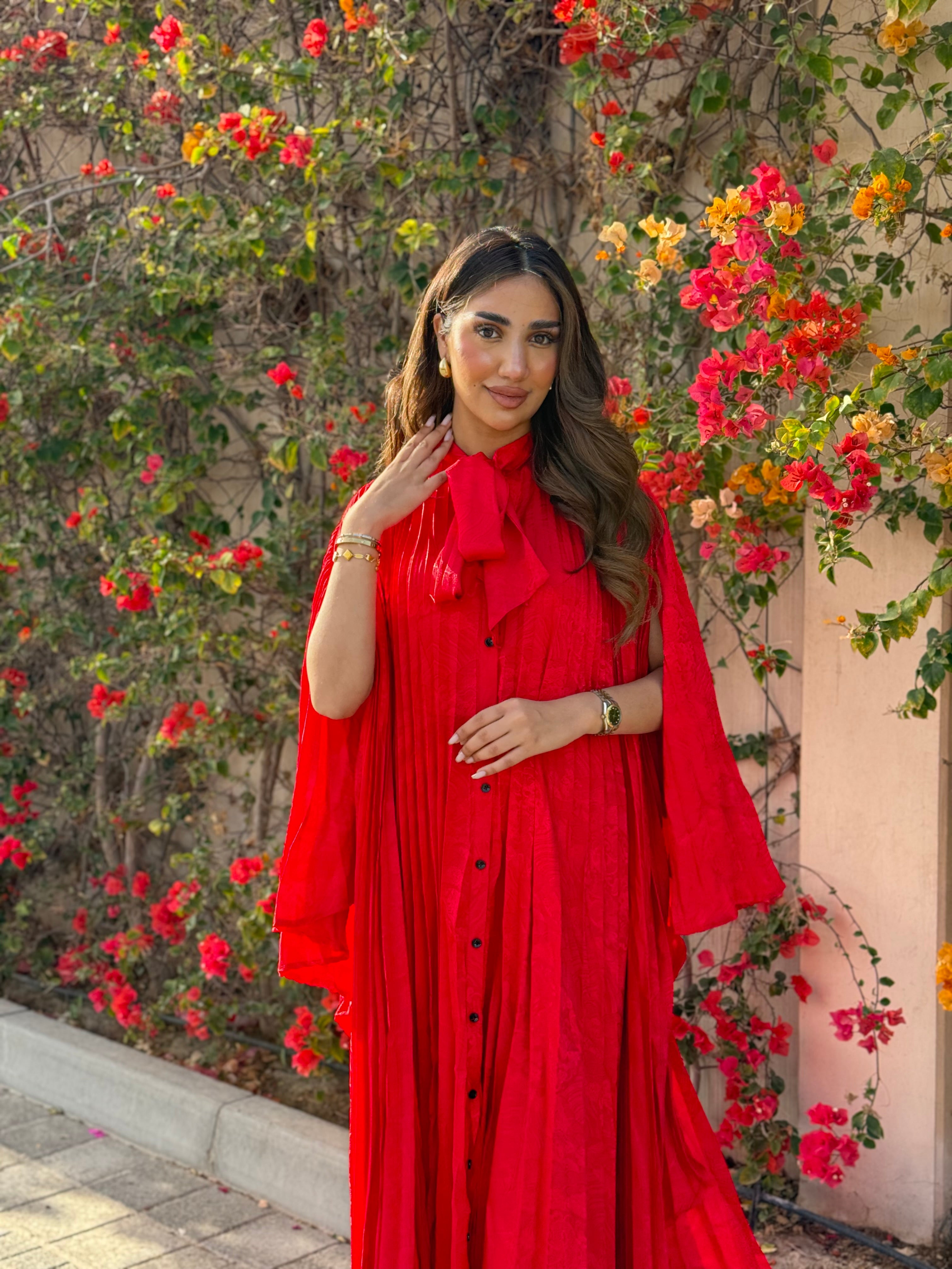 Red Pleated Maxi Dress