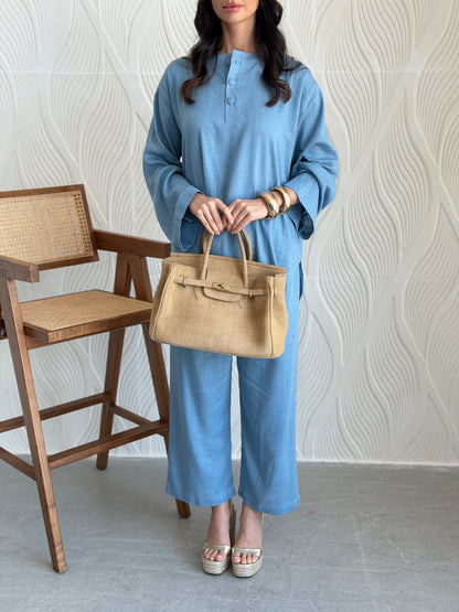FAB307- Blue Basic Linen Summer Set