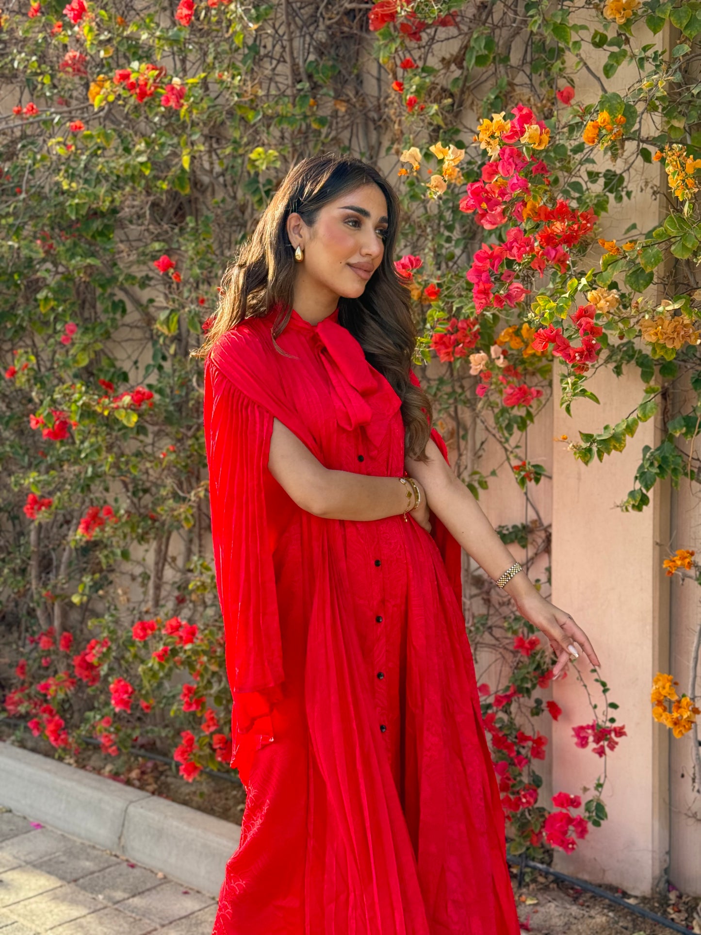 Red Pleated Maxi Dress