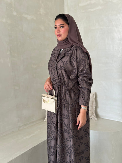 FAB197- Brown Collar Blazer Cut Abaya with headscarf