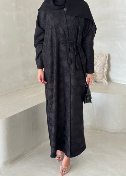 FAB194- Black Collar Blazer Cut Abaya with headscarf