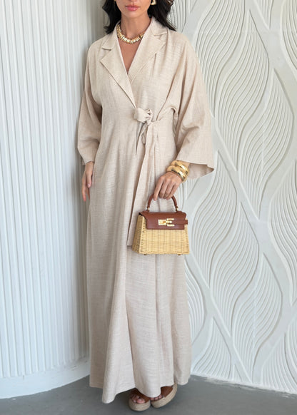 FAB312- Beige Linen Summer Dress
