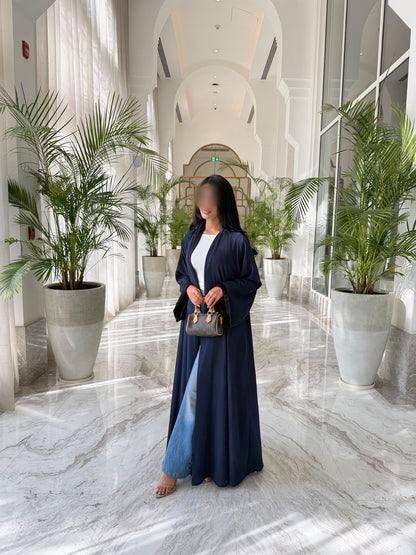 FAB330-Blue Basic Light Stripped Printed Klosh Abaya Set