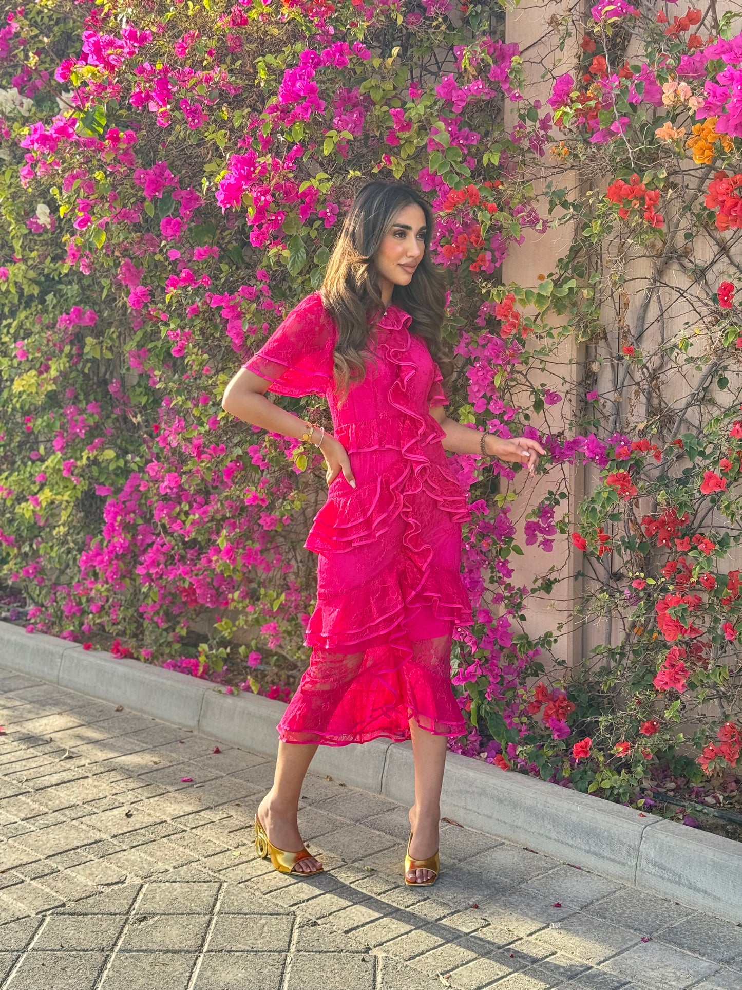 Fuchsia Ruffle Lace Dress