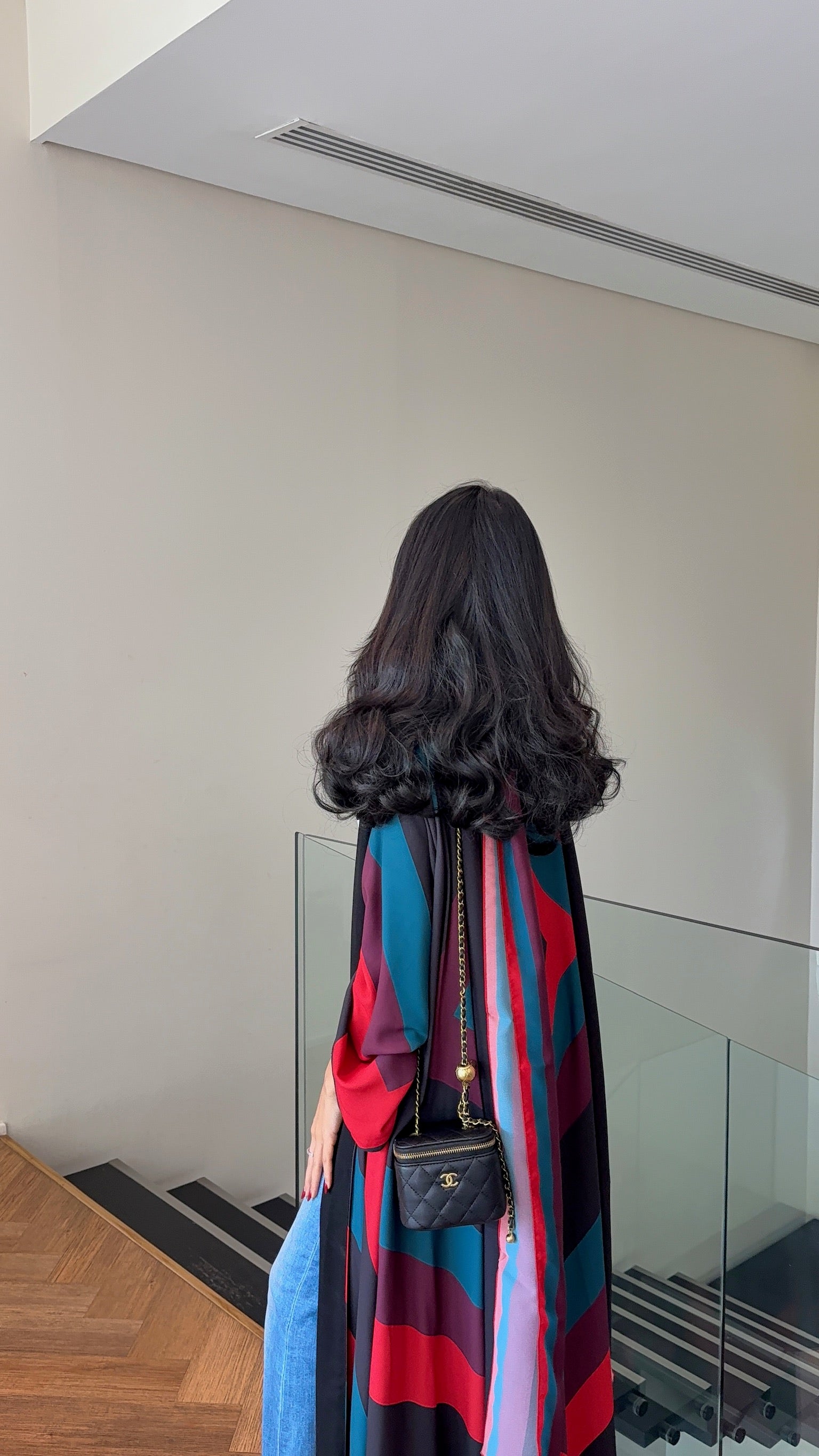 FAB327- Red blue printed rainbow straight-cut abaya with matching headscarf