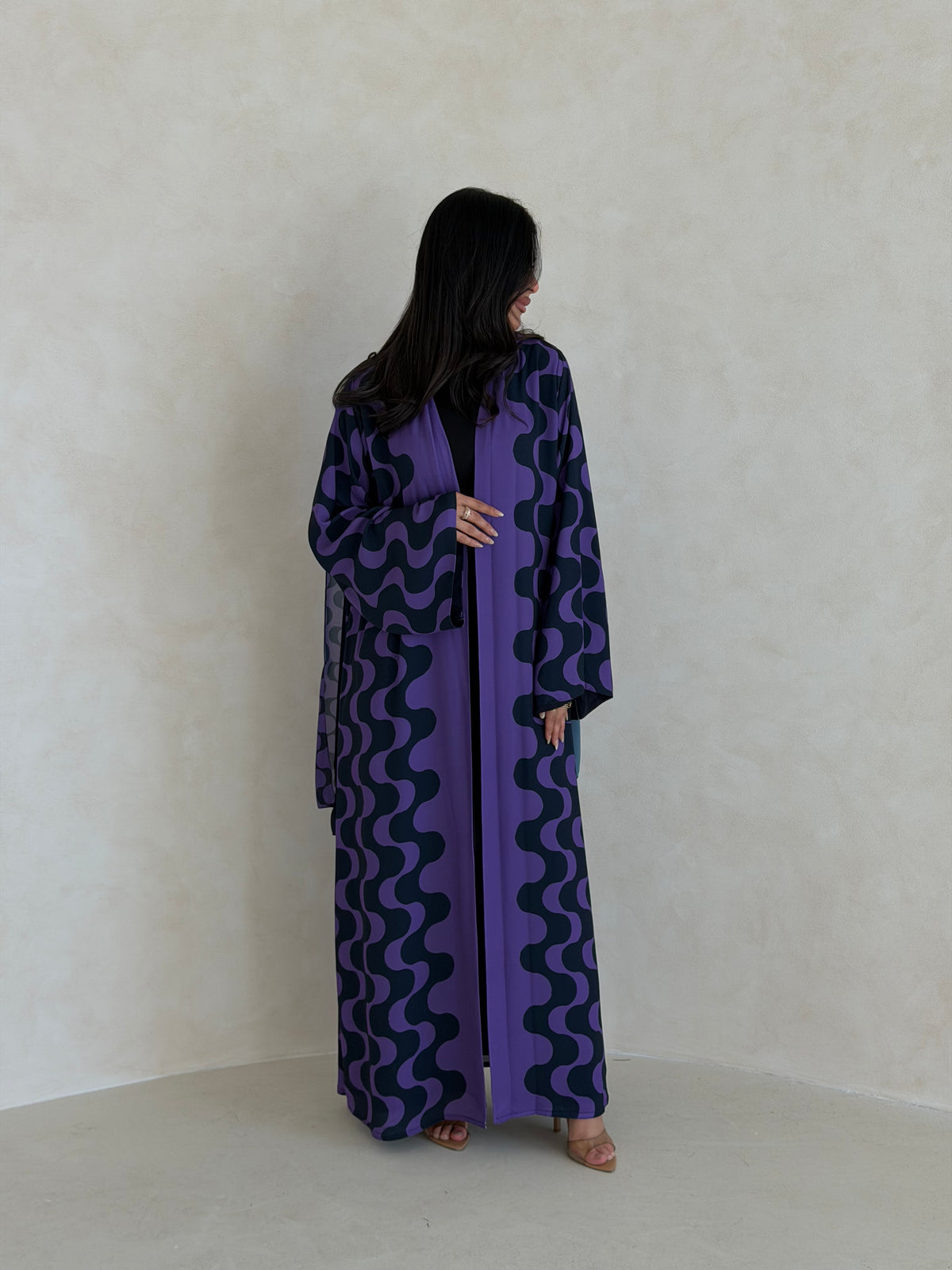 FAB345- Purple Blue Waves Printed Straight-Cut Abaya and matching headscarf